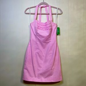 NWT! Lilly Pulitzer Pink Seersucker Ruffle Halter Dress
